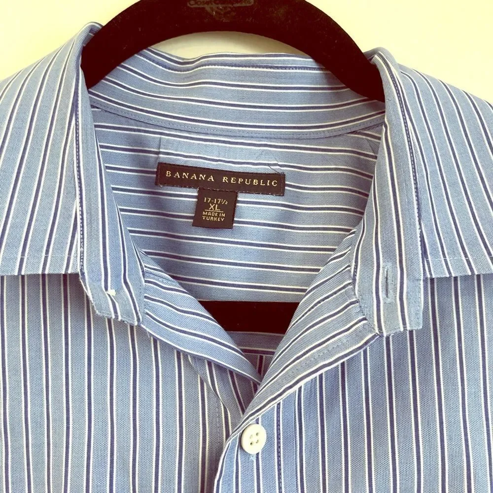 Men’s Blue Striped Button Down Banana Republic Collared Shirt XL